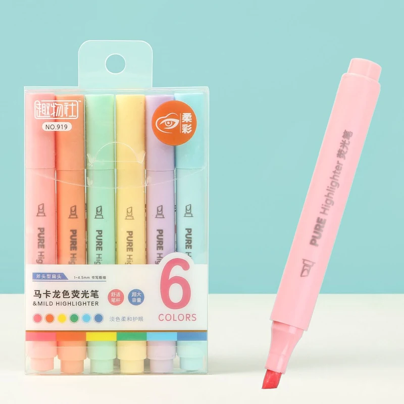 6Pcs/set Pastel Color Macaron  - đánh giá và giá Pastel Highlighter Set Double Ended